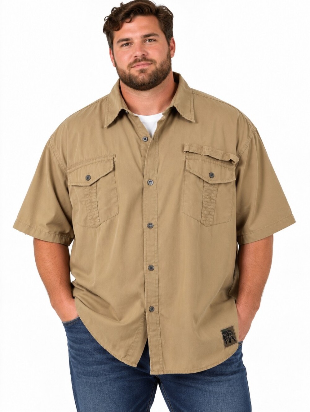 Red Ape Mens 4X Tan Cargo Shirt Short Sleeve Button Up Utility Streetwear
